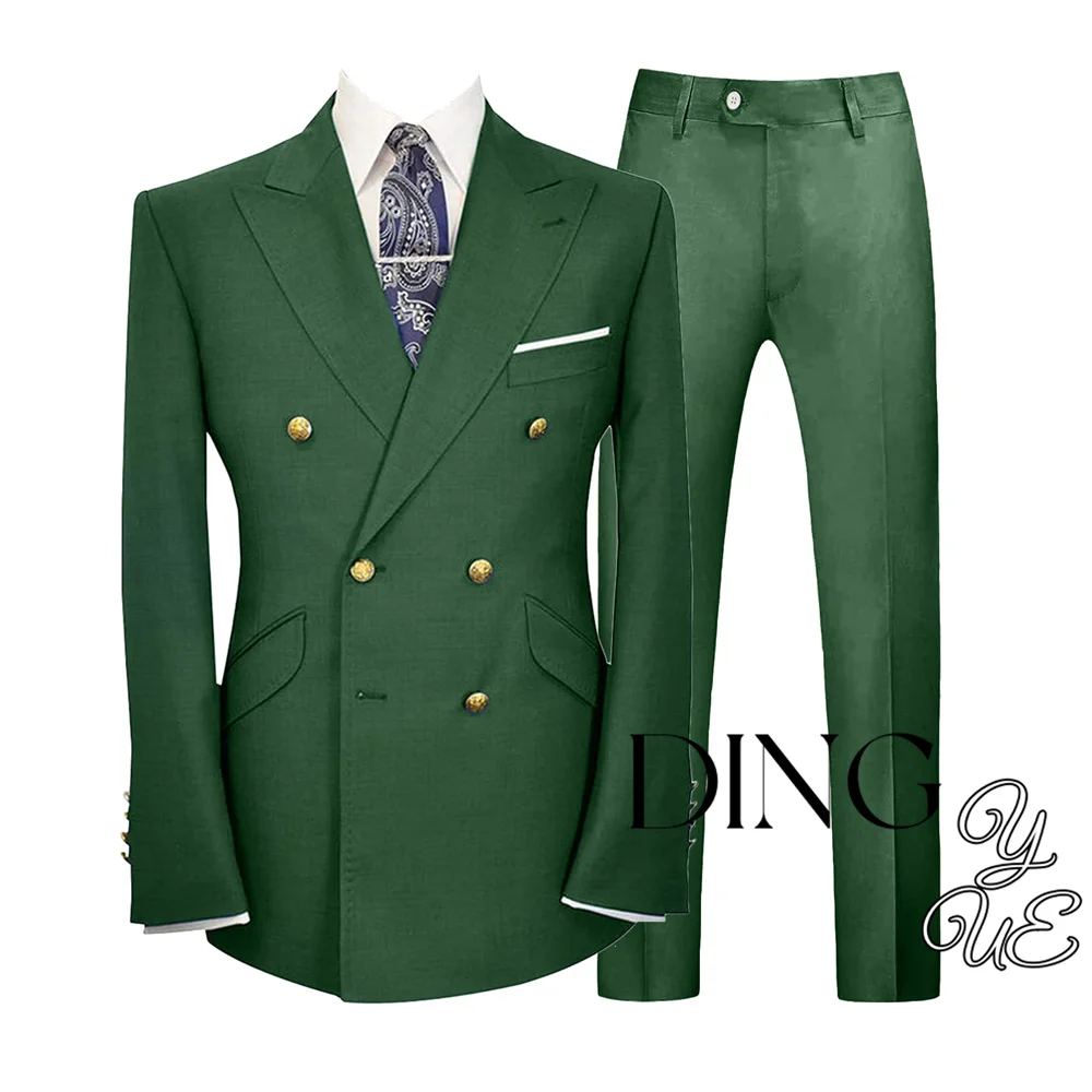 2025 New Men'S Slim Fit 2 Piece Suit Double Breasted Gold Buttons Business Wedding Tuxedo Suits Blazer &Amp; Pants Set Costume Homme 2025 New Men'S Slim Fit 2 Piece Suit Double Breasted Gold Buttons Business Wedding Tuxedo Suits Blazer &Amp; Pants Set Costume Homme - Image 8