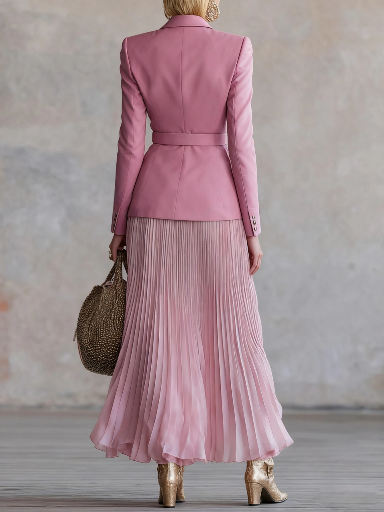 Women Two Piece Outfit Notched Lapel Long Sleeve Blazer With Matching Belt High Waist Pleated Maxi Skirt Formal Elegant Business Party Daily‑Wear Suit For Ladies Women Two Piece Outfit Notched Lapel Long Sleeve Blazer With Matching Belt High Waist Pleated Maxi Skirt Formal Elegant Business Party Daily‑Wear Suit For Ladies - Image 2