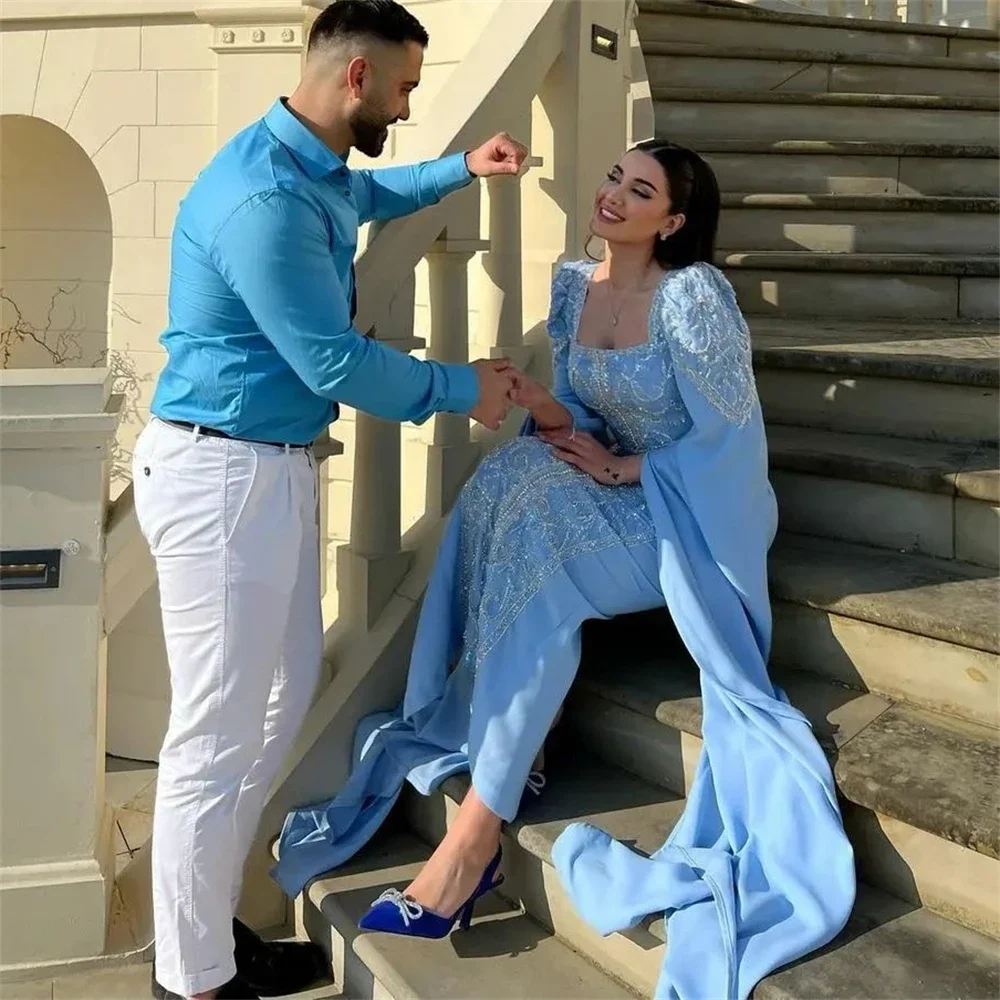 Abschlussballkleid فستان Sezengoة muna__ Square Neck Long Sleeve Satin Formal Classic Occasion Abendkleid Islamische فسات Vara Sierra Sierra Sierra Daug Daugldi Sezqab – Bild 4
