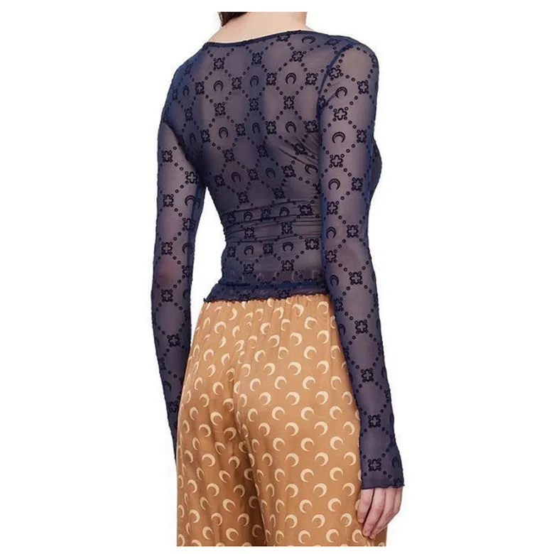 Women Tshirt Long Sleeve Korean Sexy Sweet Spicy Top Hollow Out Mesh Plush Moon Print Street Shorts Mushroom Edge Tight Fit Women Tshirt Long Sleeve Korean Sexy Sweet Spicy Top Hollow Out Mesh Plush Moon Print Street Shorts Mushroom Edge Tight Fit - Image 2