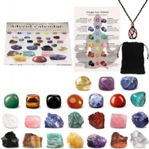 24 Stück Weihnachts-Adventskalender-Kristalle, Chakra-Kristalle, Steine, Weihnachts-Countdown-Kalender, Natursteine, Kristalle, Reise