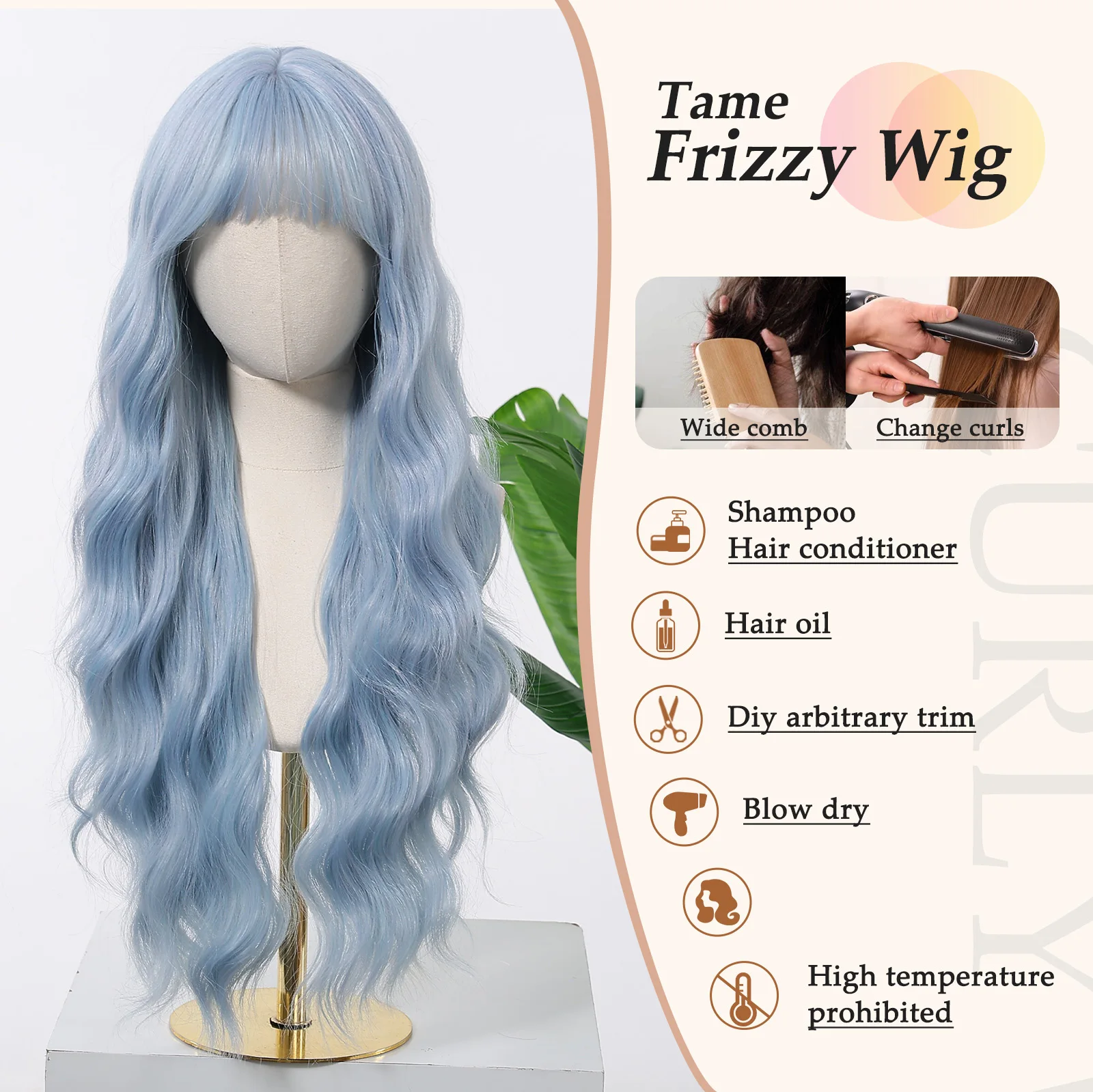 Allbell Magique Blue Hair Wig With Bangs Long Wavy Synthetic Wig Baby Blue Curly Wig For Women Daily Party Use Heat Resistant Allbell Magique Blue Hair Wig With Bangs Long Wavy Synthetic Wig Baby Blue Curly Wig For Women Daily Party Use Heat Resistant - Image 5