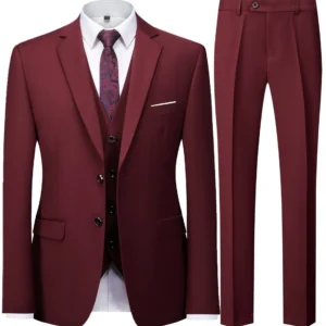 Herren Anzug 2-teilig bordeaux (Sakko und Hose, ohne Weste), Slim Fit