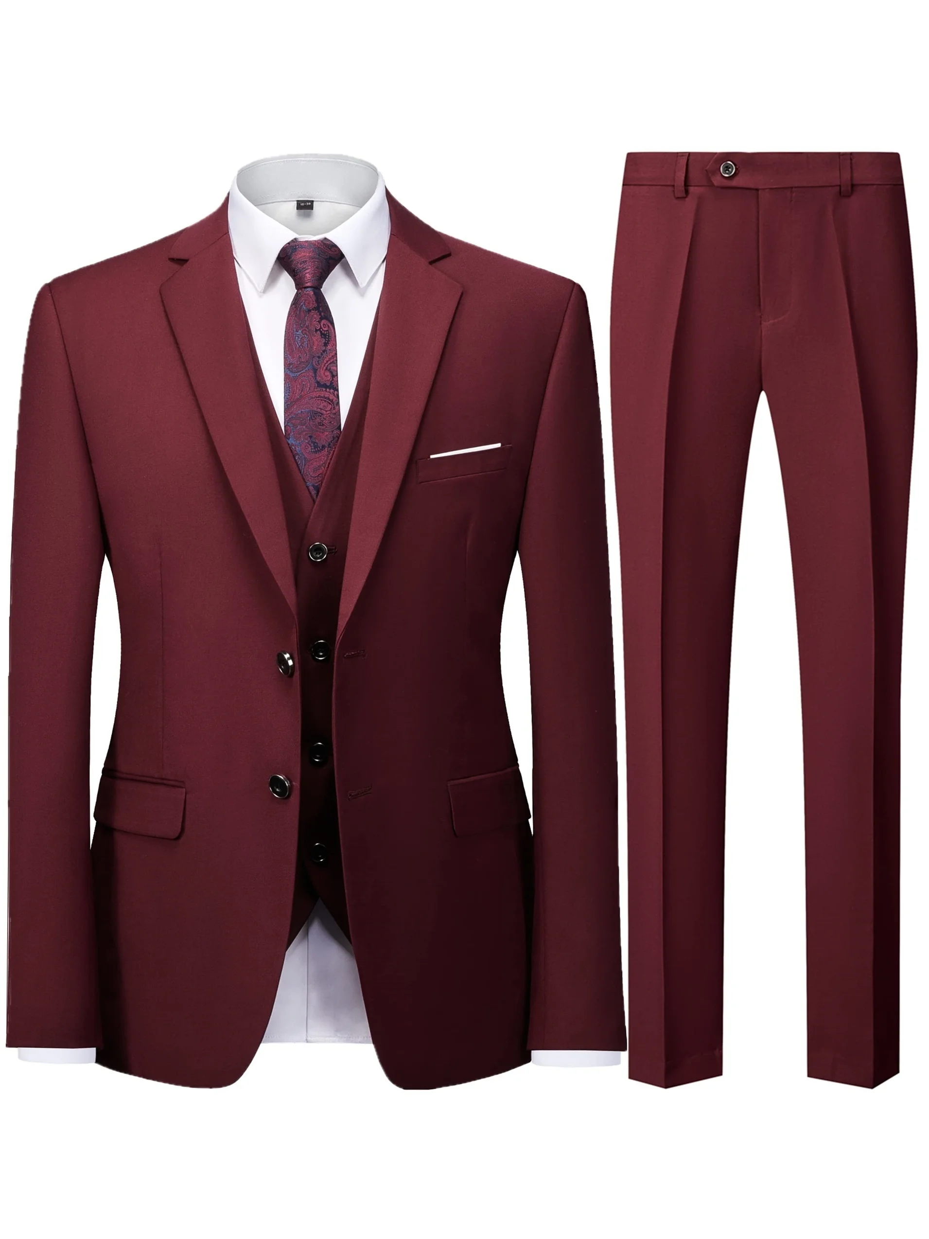 Herren Anzug 2-Teilig Bordeaux (Sakko Und Hose, Ohne Weste), Slim Fit Herren Anzug 2-Teilig Bordeaux (Sakko Und Hose, Ohne Weste), Slim Fit