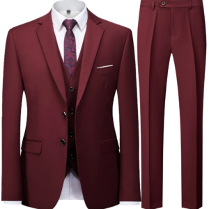 Herren Anzug 2-teilig bordeaux (Sakko und Hose, ohne Weste), Slim Fit