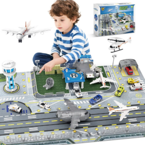 Children's Airport Scene Toy Set with Map, Control Tower, Parking Shed, Containers, Transport Aircraft, Passenger Planes, and Other Vehicles. Suitable for Children over 3 Years Old to Stimulate Imagination. a Great Educational Scene Toy for Children. a Perfect Gift for Birthdays, Halloween, Christma