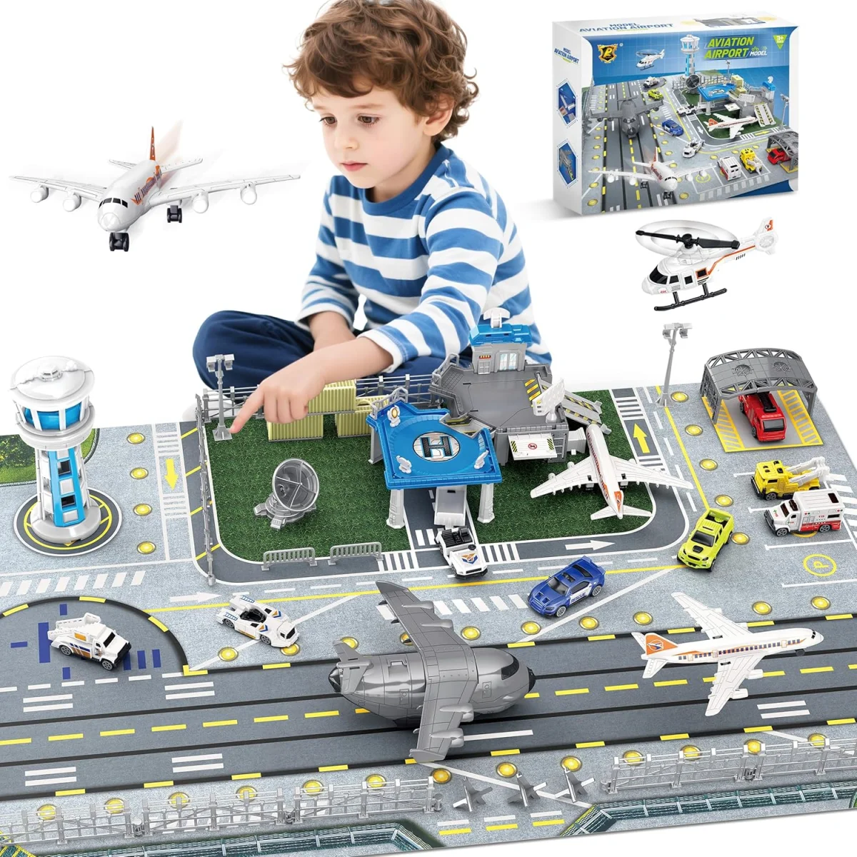 Flughafen-Spielset Mit Karte, Tower, Hangar, Containern Und Flugzeugen – Ab 3 Jahren Flughafen-Spielset Mit Karte, Tower, Hangar, Containern Und Flugzeugen – Ab 3 Jahren