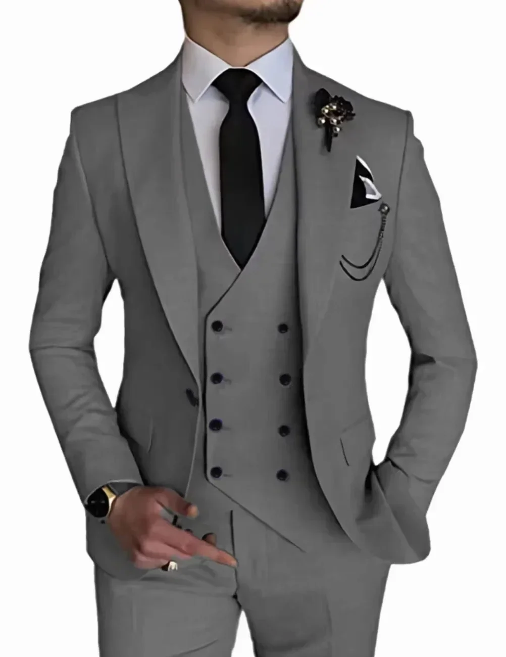 Herrenanzug Mit Spitzem Revers, 3-Teilig (Sakko, Weste, Hose) – Smoking Für Hochzeit Herrenanzug Mit Spitzem Revers, 3-Teilig (Sakko, Weste, Hose) – Smoking Für Hochzeit – Bild 14