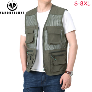 Männer ärmel los im Freien Camping Angeln viele Taschen ausrüstung Weste Jacke Männer Reiß verschluss Webbed Freizeit Mode Weste männlich plus Größe 8xl