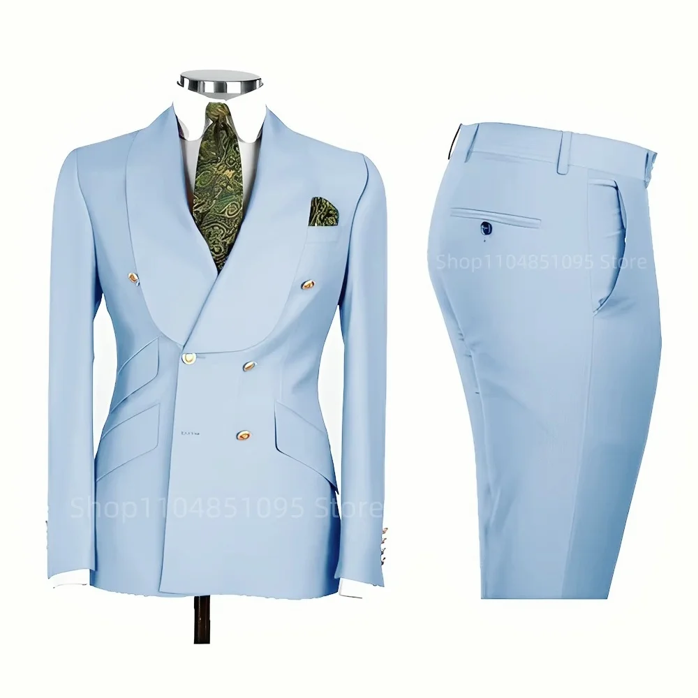 New 2 Pcs Wedding Ball Reunion Attire Double-Breasted Suit Set Men'S Slim-Fit Young Men Blazer Jacket Suits Pants Ensemble New 2 Pcs Wedding Ball Reunion Attire Double-Breasted Suit Set Men'S Slim-Fit Young Men Blazer Jacket Suits Pants Ensemble - Image 23