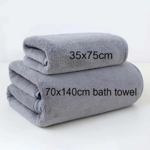 Grau-Rosa Einfarbiges Coral-Fleece Verdicktes Handtuch-Set Weiche Saugfähige Badetücher für Zuhause Fitness Gesichtsreinigung Weiches Handtuch-Set