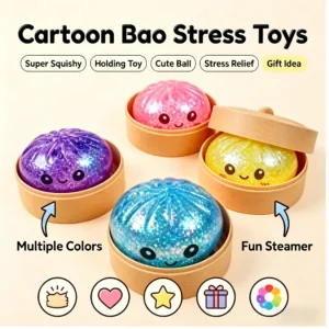 Dampfbrötchen-Quetschspielzeug: Simuliertes Bao-Stressabbau-Fidget-Spielzeug mit Perlen, Glitzer und weichem, sensorischem Dekompressionszubehör