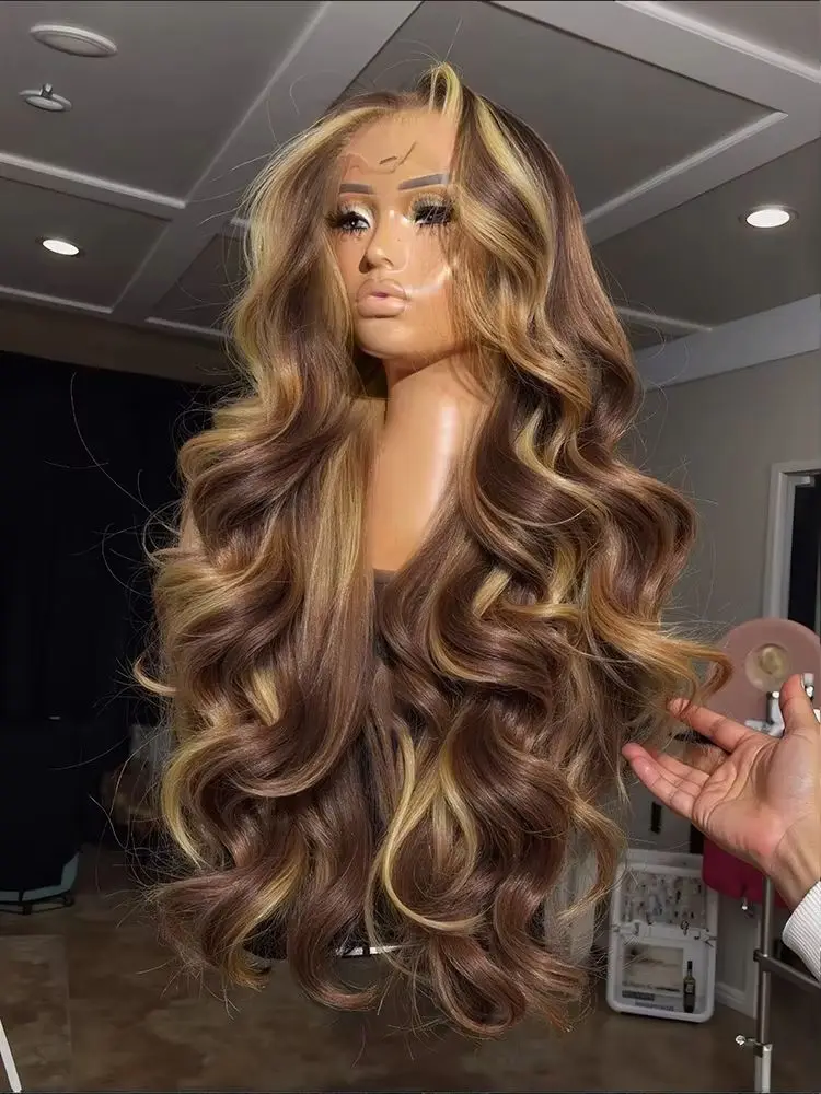 34 Zoll Ombre Honigblonde Echthaarperücke 13X4 Highlight Body Wave Lace Front Perücke 5X5 Vorgezupft Mit Baby Hair, Sofort Tragbar 34 Zoll Ombre Honigblonde Echthaarperücke 13X4 Highlight Body Wave Lace Front Perücke 5X5 Vorgezupft Mit Baby Hair, Sofort Tragbar