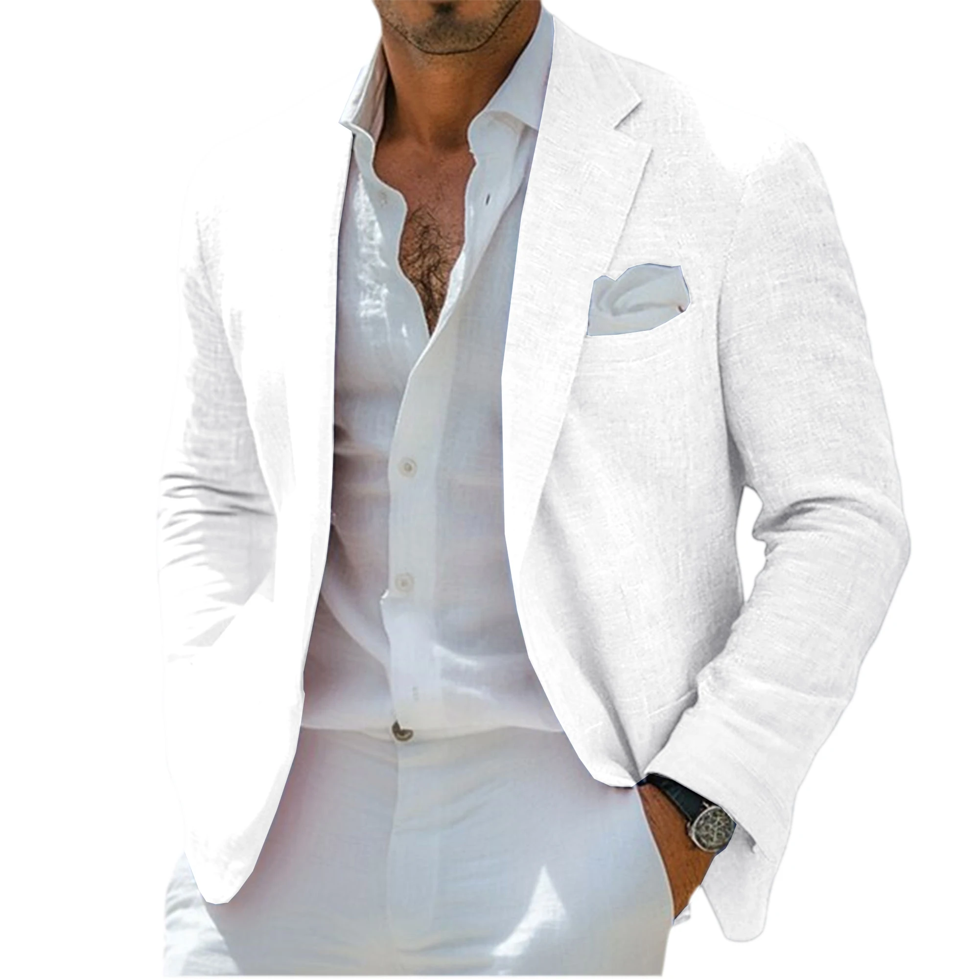 Men's Linen Blend Blazer Notched Lapel Single-Breasted Casual Business Sport Coat Slim Fit Breathable Lightweight Jacket – Bild 18