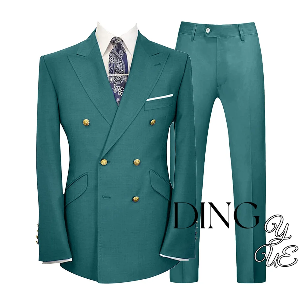 2025 New Men'S Slim Fit 2 Piece Suit Double Breasted Gold Buttons Business Wedding Tuxedo Suits Blazer &Amp; Pants Set Costume Homme 2025 New Men'S Slim Fit 2 Piece Suit Double Breasted Gold Buttons Business Wedding Tuxedo Suits Blazer &Amp; Pants Set Costume Homme - Image 9
