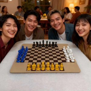Schach für 4 Spieler – 64 Figuren in 4 Farben mit Spielmatte