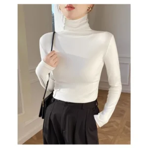 Turtleneck Double Sided Dralon Long Sleeve Top Thick Warm Thermal Slim Inner Shirt For Autumn Winter