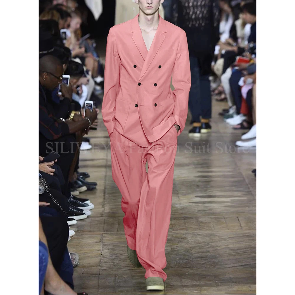 Chic Men Suits Solid Color 2 Piece Set Fashion Notch Lapel Double Breasted Loose Male Suit Business Wedding Casual Blazer Pants Chic Men Suits Solid Color 2 Piece Set Fashion Notch Lapel Double Breasted Loose Male Suit Business Wedding Casual Blazer Pants - Image 27