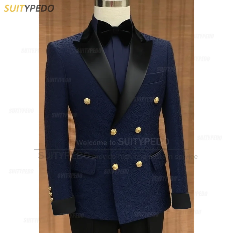 Luxury Jacquard Suit Sets For Men Wedding Banquet Grooms High Quality Outfits Classic Male Double Breasted Blazer Pants 2 Pcs Luxury Jacquard Suit Sets For Men Wedding Banquet Grooms High Quality Outfits Classic Male Double Breasted Blazer Pants 2 Pcs – Bild 2