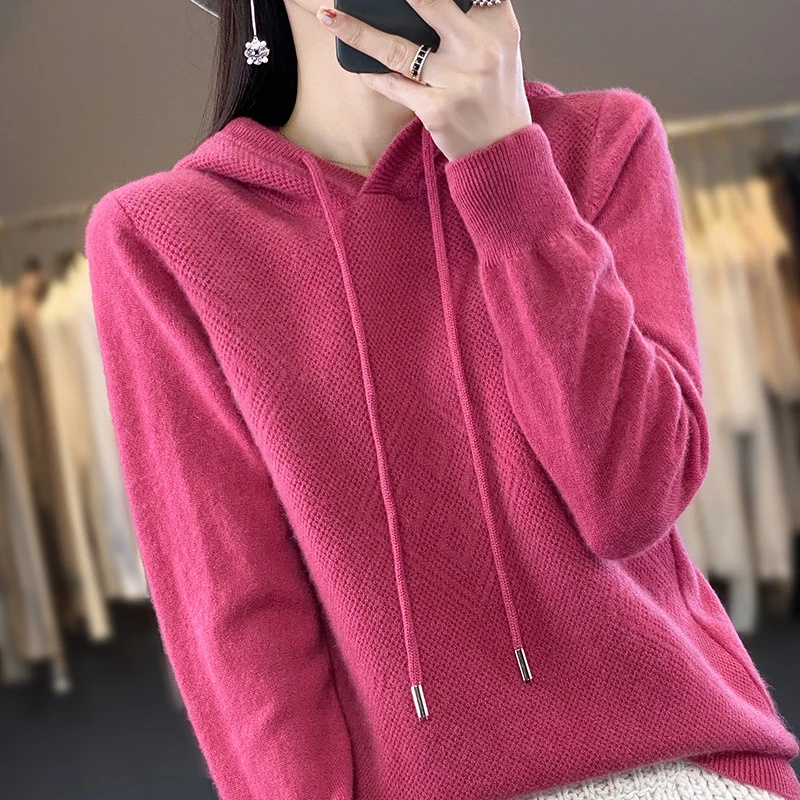2026 Herbst/Winter Merinowolle Damen Mode Basic Woll-Kapuzenpullover Einfarbig Weicher Langarm Woll-Pullover 2026 Herbst/Winter Merinowolle Damen Mode Basic Woll-Kapuzenpullover Einfarbig Weicher Langarm Woll-Pullover – Bild 7