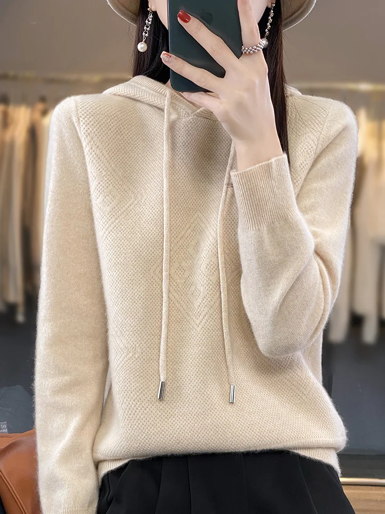 2026 Herbst/Winter Merinowolle Damen Mode Basic Woll-Kapuzenpullover Einfarbig Weicher Langarm Woll-Pullover 2026 Herbst/Winter Merinowolle Damen Mode Basic Woll-Kapuzenpullover Einfarbig Weicher Langarm Woll-Pullover – Bild 6