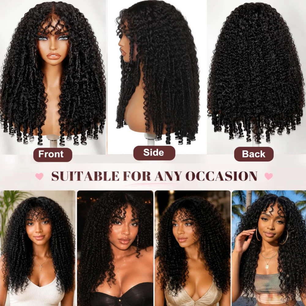 Unice Burmesische Lockenperücke Mit Pony &Amp; Fingerlockenenden 7X5 Bye-Bye Slip Lace Glueless Echthaarperücke Sofort Tragbar 150% Dichte Unice Burmesische Lockenperücke Mit Pony &Amp; Fingerlockenenden 7X5 Bye-Bye Slip Lace Glueless Echthaarperücke Sofort Tragbar 150% Dichte - Image 2