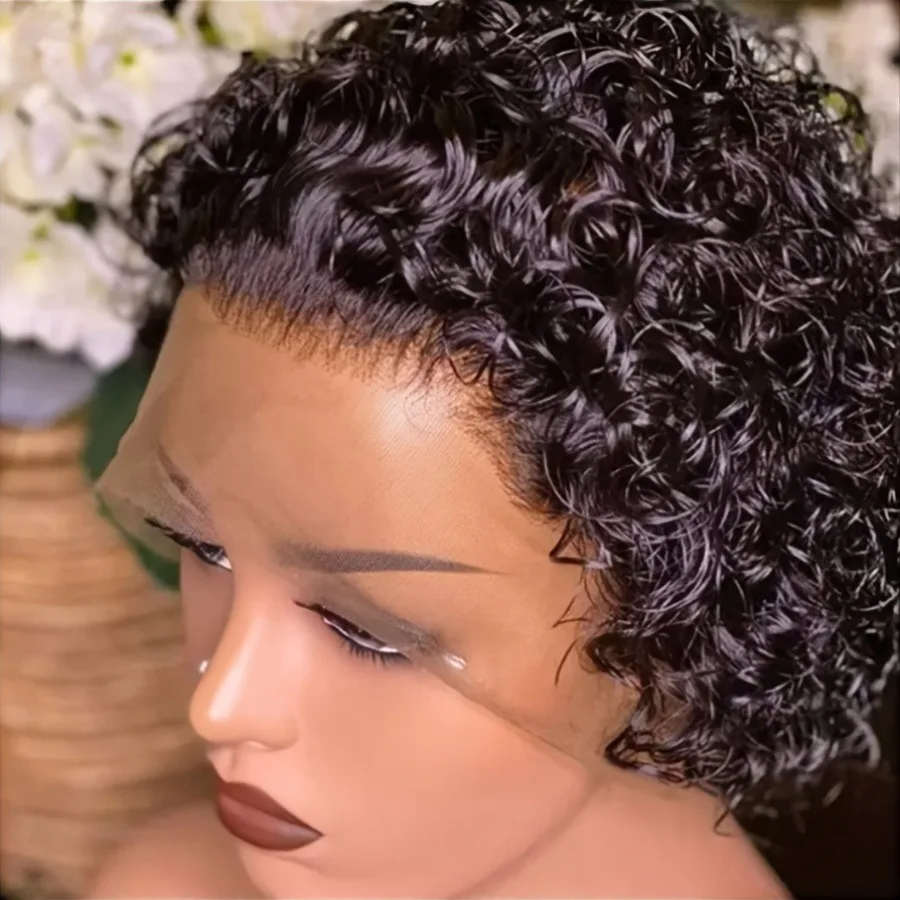 Pixie Cut Perücken Aus Echthaar, Kurze, Lockige Lace-Front-Perücken Aus Echthaar, Brasilianische 13X4 Transparente Lace-Perücken, Wasserwellen-Bob-Perücke Pixie Cut Perücken Aus Echthaar, Kurze, Lockige Lace-Front-Perücken Aus Echthaar, Brasilianische 13X4 Transparente Lace-Perücken, Wasserwellen-Bob-Perücke - Image 5