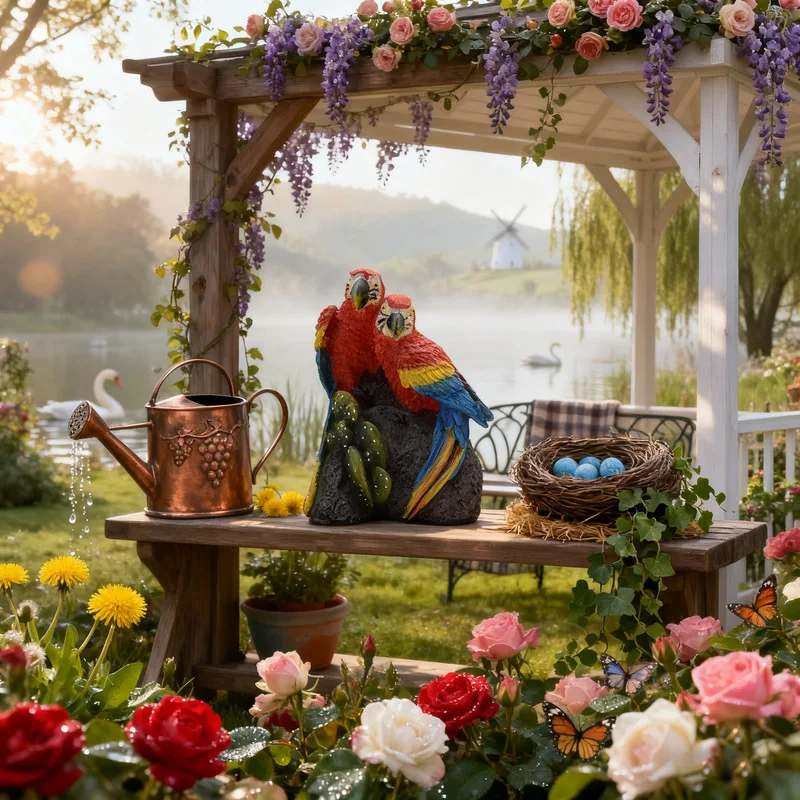 Roter Papagei Aus Kunstharz, Kreative Tierfigur, Garten- Und Hofdekoration, Miniatur-Landschaftsstatue, Innen- Und Außenbereich-Deko Roter Papagei Aus Kunstharz, Kreative Tierfigur, Garten- Und Hofdekoration, Miniatur-Landschaftsstatue, Innen- Und Außenbereich-Deko