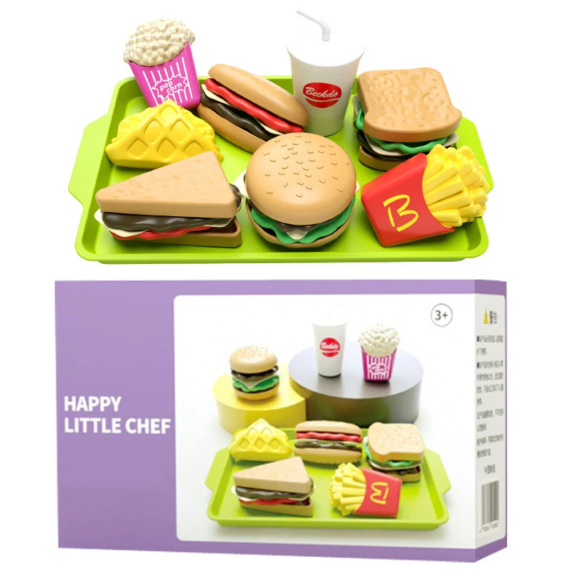 9 teile/satz Kinder geben vor, Simulation Essen Spielzeug spielen Haus Hamburger Pommes Modell Kochen Rollenspiel Fast Food Kinder Lernspiel zeug