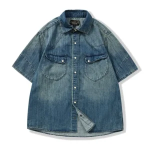 Kurzarm-Jeanshemd im Vintage-Stil, locker geschnitten