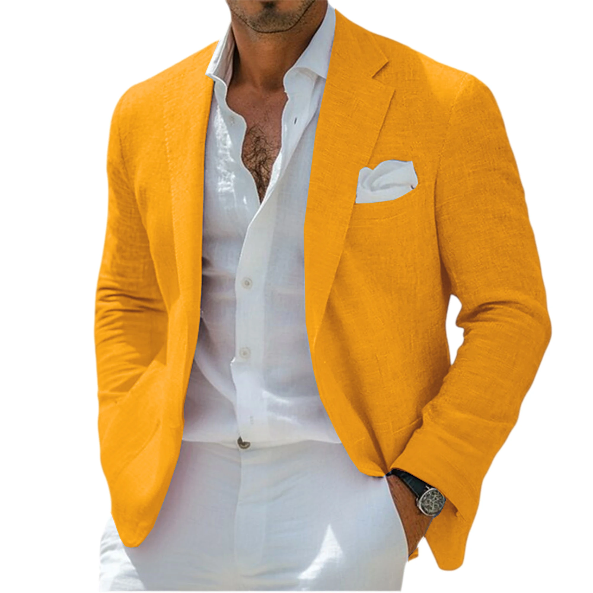 Men's Linen Blend Blazer Notched Lapel Single-Breasted Casual Business Sport Coat Slim Fit Breathable Lightweight Jacket – Bild 20