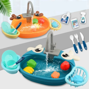 Spielzeug-Küchenset für Kleinkinder mit elektrischem Umlaufwasser, Spülmaschinen-Waschbecken, fantasievolles Spielen für Kinder, Jungen und Mädchen im Alter