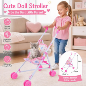 Plastik-Spielzeug-Puppenwagen, Rollenspiel, faltbarer stabiler Puppenwagen, Lernspielzeug für Kleinkinder, Fantasie-Booster für Mädchen