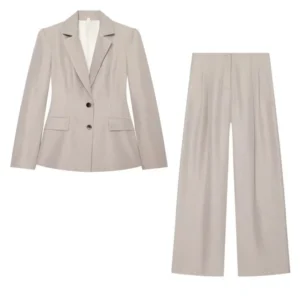 Women's Blazer Straight Leg Pants Set Long Sleeve Pleated Blazer High Waist Trousers Elegant Fshion Female Casual 2 Piece Set