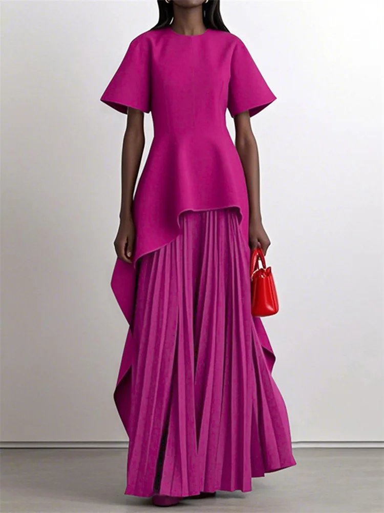 Yeezzi Elegantes Damen-Kleid Für Hochzeitsbankett, Schößchen, 2025, Neue Kurze Ärmel, Plissiert, Unregelmäßiger Saum, Party-Abend-Maxikleider Yeezzi Elegantes Damen-Kleid Für Hochzeitsbankett, Schößchen, 2025, Neue Kurze Ärmel, Plissiert, Unregelmäßiger Saum, Party-Abend-Maxikleider - Image 2