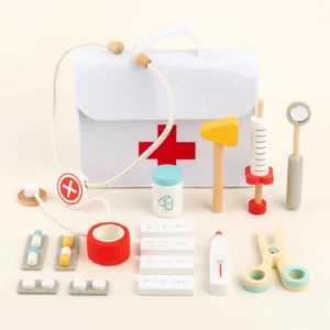 Holz-Doktor-Set für Kinder, Spielset für Kleinkinder mit medizinischer Tasche für Jungen und Mädchen, lustiges Rollenspiel