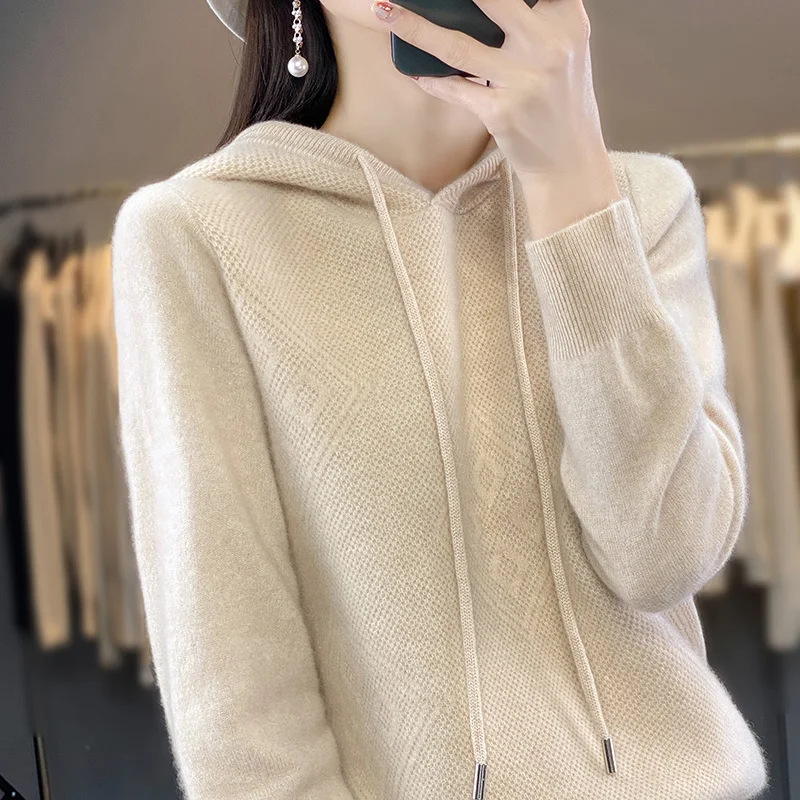 2026 Herbst/Winter Merinowolle Damen Mode Basic Woll-Kapuzenpullover Einfarbig Weicher Langarm Woll-Pullover 2026 Herbst/Winter Merinowolle Damen Mode Basic Woll-Kapuzenpullover Einfarbig Weicher Langarm Woll-Pullover – Bild 9