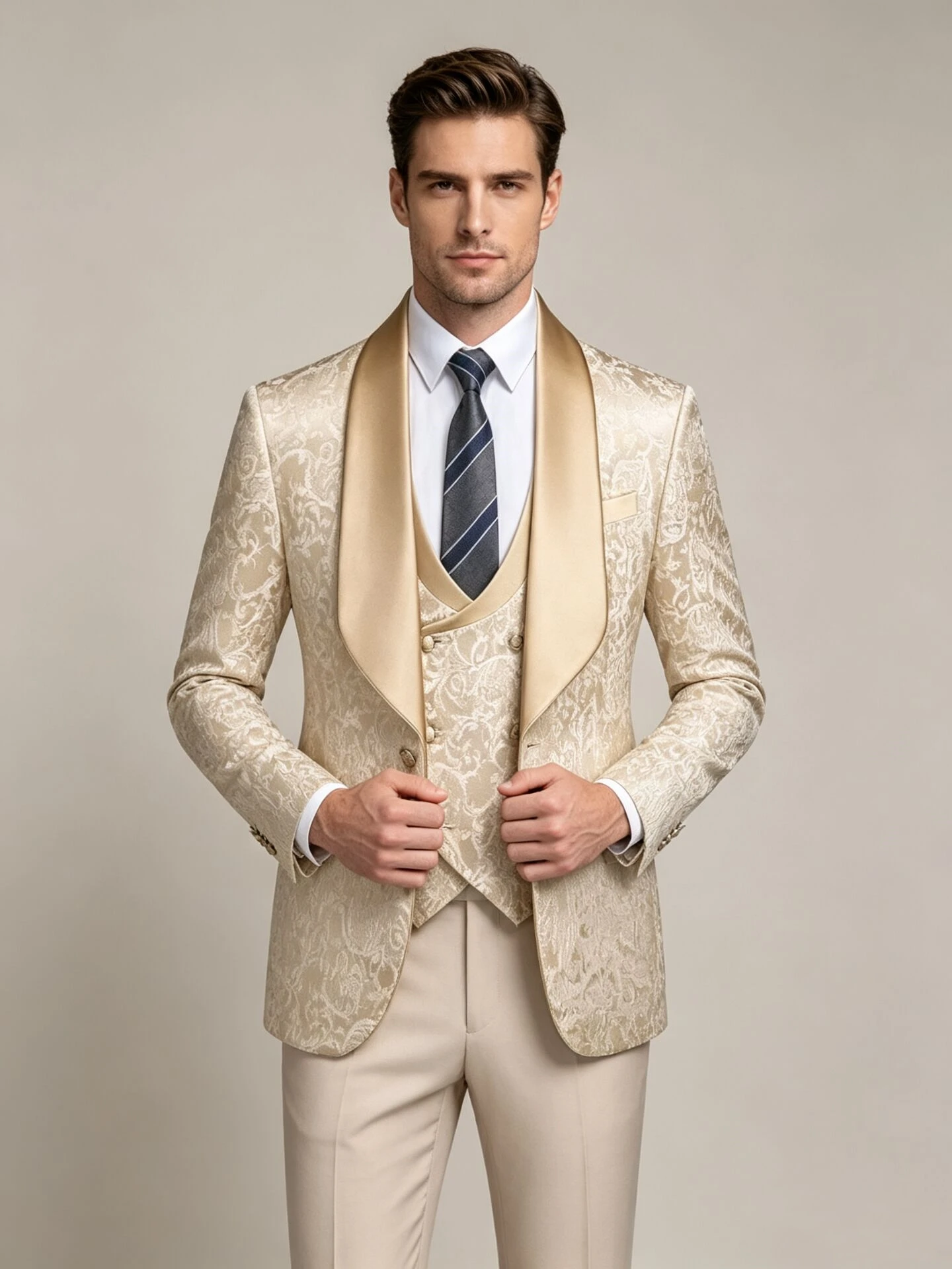 Herrenanzug Mit Jacquard-Muster, 3-Teilig, Slim Fit – Für Hochzeit Und Abschlussball Herrenanzug Mit Jacquard-Muster, 3-Teilig, Slim Fit – Für Hochzeit Und Abschlussball – Bild 3