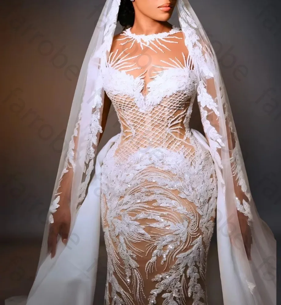 Customized Illusion Mermaid Ivory O-Neck Wedding Dresses Elegant Lace Celebrity Dress Exquisite High Quality Prom Party Gowns Customized Illusion Mermaid Ivory O-Neck Wedding Dresses Elegant Lace Celebrity Dress Exquisite High Quality Prom Party Gowns - Image 3