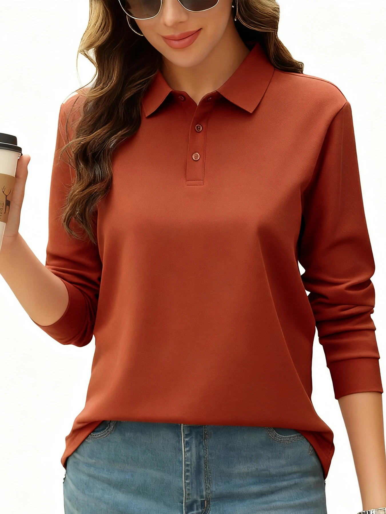 Solid Color Autumn Womens T-Shirt Soft Comfortable Polo Shirt All-Match Lapel Streetwear Unisex Hip Hop Woman Long Sleeve Solid Color Autumn Womens T-Shirt Soft Comfortable Polo Shirt All-Match Lapel Streetwear Unisex Hip Hop Woman Long Sleeve - Image 8