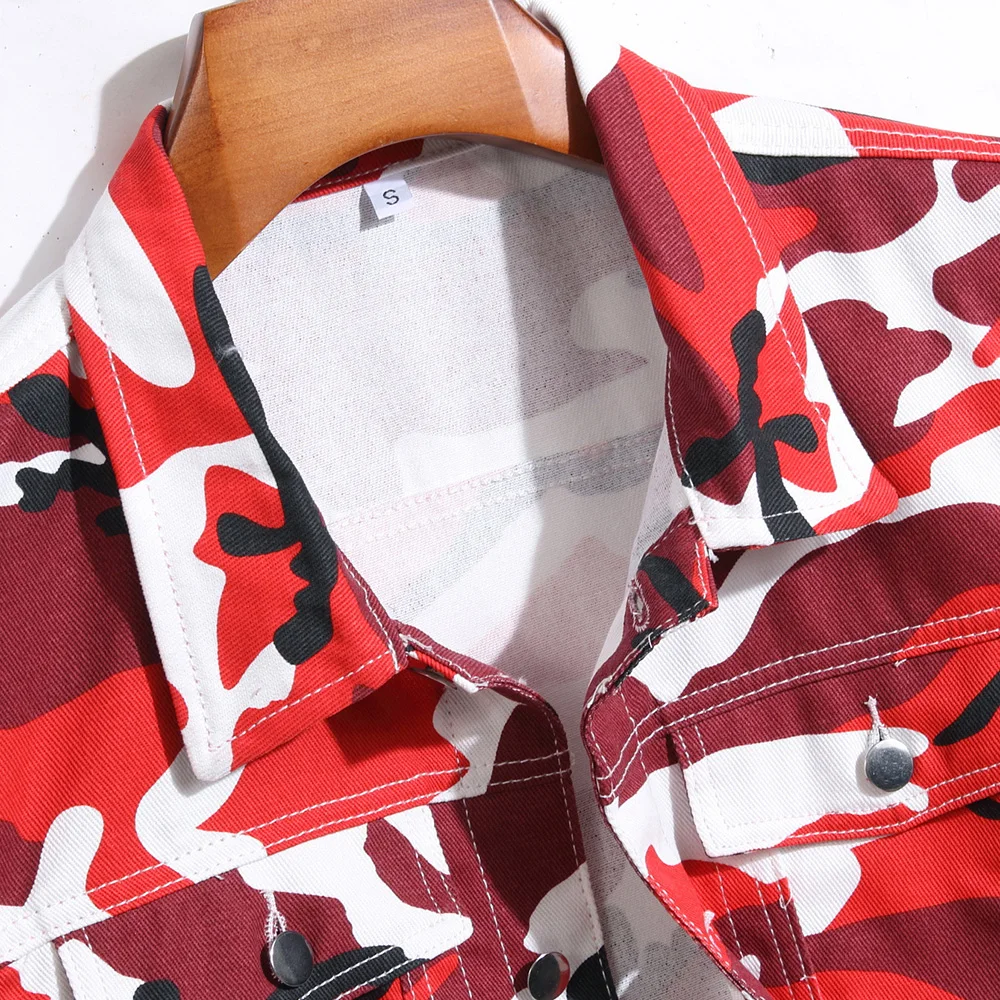 Männer Rot Camouflage Denim Weste Casual Baumwolle Weste Tank Top Männer Rot Camouflage Denim Weste Casual Baumwolle Weste Tank Top - Image 3