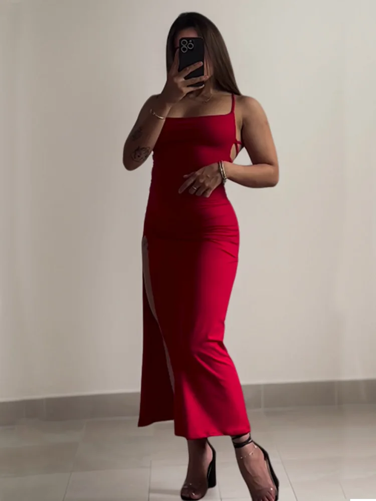 Langes Rückenfreies Damenkleid Mit Schnürung Und Schlitz, Figurbetont Langes Rückenfreies Damenkleid Mit Schnürung Und Schlitz, Figurbetont – Bild 3