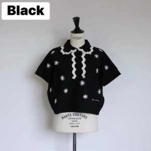 Short Sleeve T-shirts Japanese Style Women Tops Summer Temperament Simple  Versatile Top with Flower Embroidered Polo Shirts
