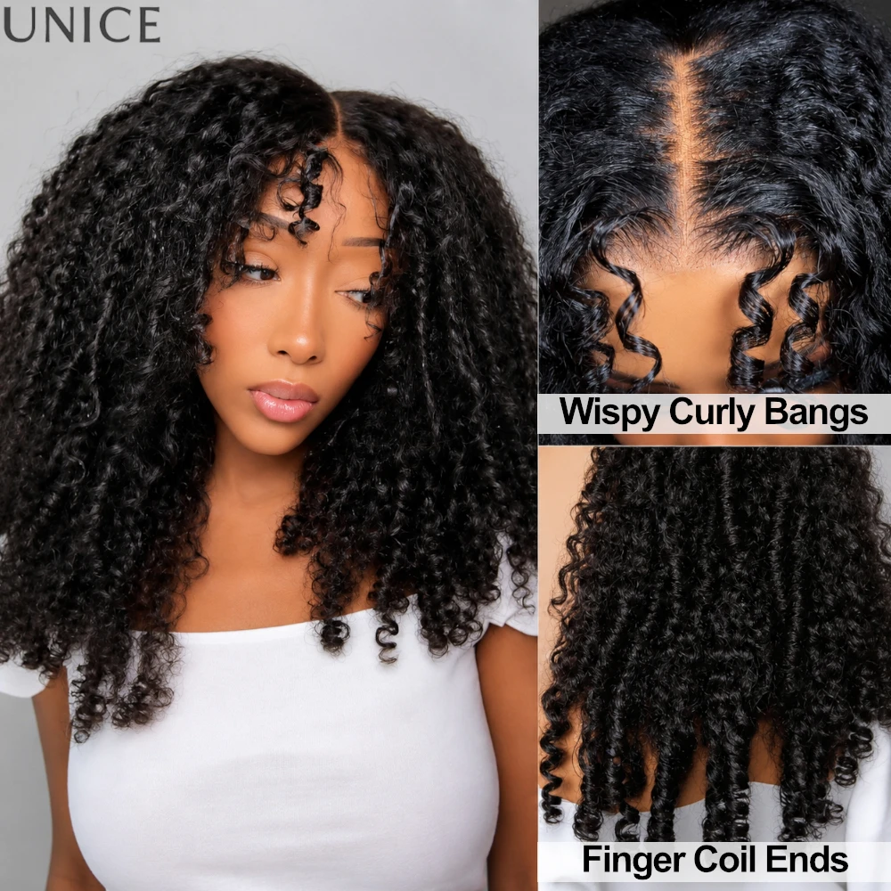 Unice Burmesische Lockenperücke Mit Pony &Amp; Fingerlockenenden 7X5 Bye-Bye Slip Lace Glueless Echthaarperücke Sofort Tragbar 150% Dichte Unice Burmesische Lockenperücke Mit Pony &Amp; Fingerlockenenden 7X5 Bye-Bye Slip Lace Glueless Echthaarperücke Sofort Tragbar 150% Dichte - Image 3