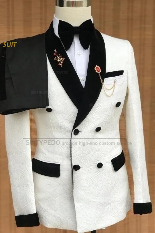Luxury Jacquard Suit Sets For Men Wedding Banquet Grooms High Quality Outfits Classic Male Double Breasted Blazer Pants 2 Pcs Luxury Jacquard Suit Sets For Men Wedding Banquet Grooms High Quality Outfits Classic Male Double Breasted Blazer Pants 2 Pcs