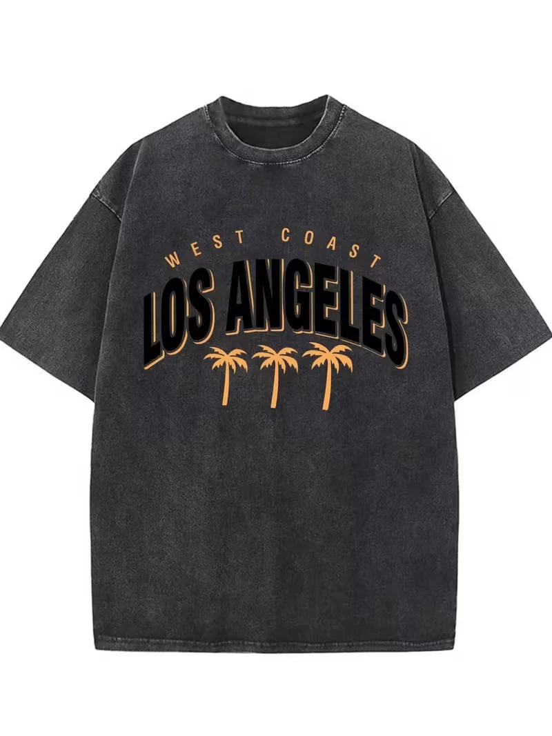 Vintage Washed Los Angeles Arch Letter Graphic T-Shirt, Retro Usa City Casual Washed Black Crew Neck Short Sleeve Unisex Top Vintage Washed Los Angeles Arch Letter Graphic T-Shirt, Retro Usa City Casual Washed Black Crew Neck Short Sleeve Unisex Top - Image 8