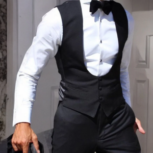 Schwarze Herrenweste für Hochzeit, Bräutigam, einteilig, schmale Passform, einfarbig, männlicher Modemantel