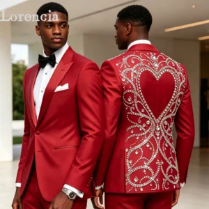 Rhinestone Men Suits 2 Pieces Sets Peak Lapel Male Party Blazer Beaded Crystals Wedding Groom Tuxedos Customized Ropa Hombre