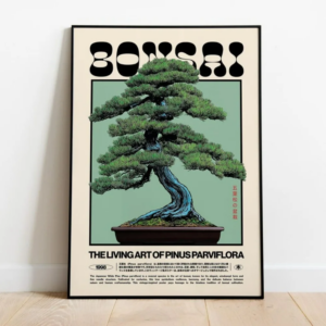 Bonsai-Kunstdruck – Retro-Poster aus weißer Kiefernholz für Wohnzimmer, Schlafzimmer, Wanddekoration, eine rahmenlose Retro-japanische Ästhetik