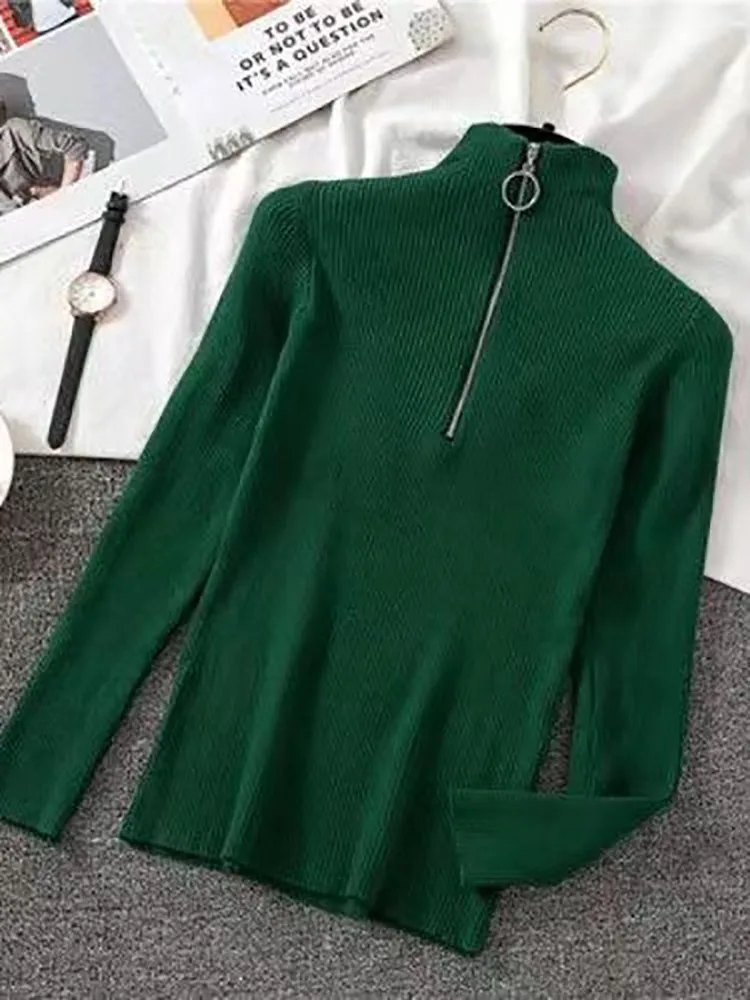 Frauen Mode Solide Gestrickte Pullover Vintage Langarm Reiß Verschluss Grundlegende Halbe Roll Kragen Pullover Weibliche Pullover Schicke Lässige Tops Frauen Mode Solide Gestrickte Pullover Vintage Langarm Reiß Verschluss Grundlegende Halbe Roll Kragen Pullover Weibliche Pullover Schicke Lässige Tops – Bild 7